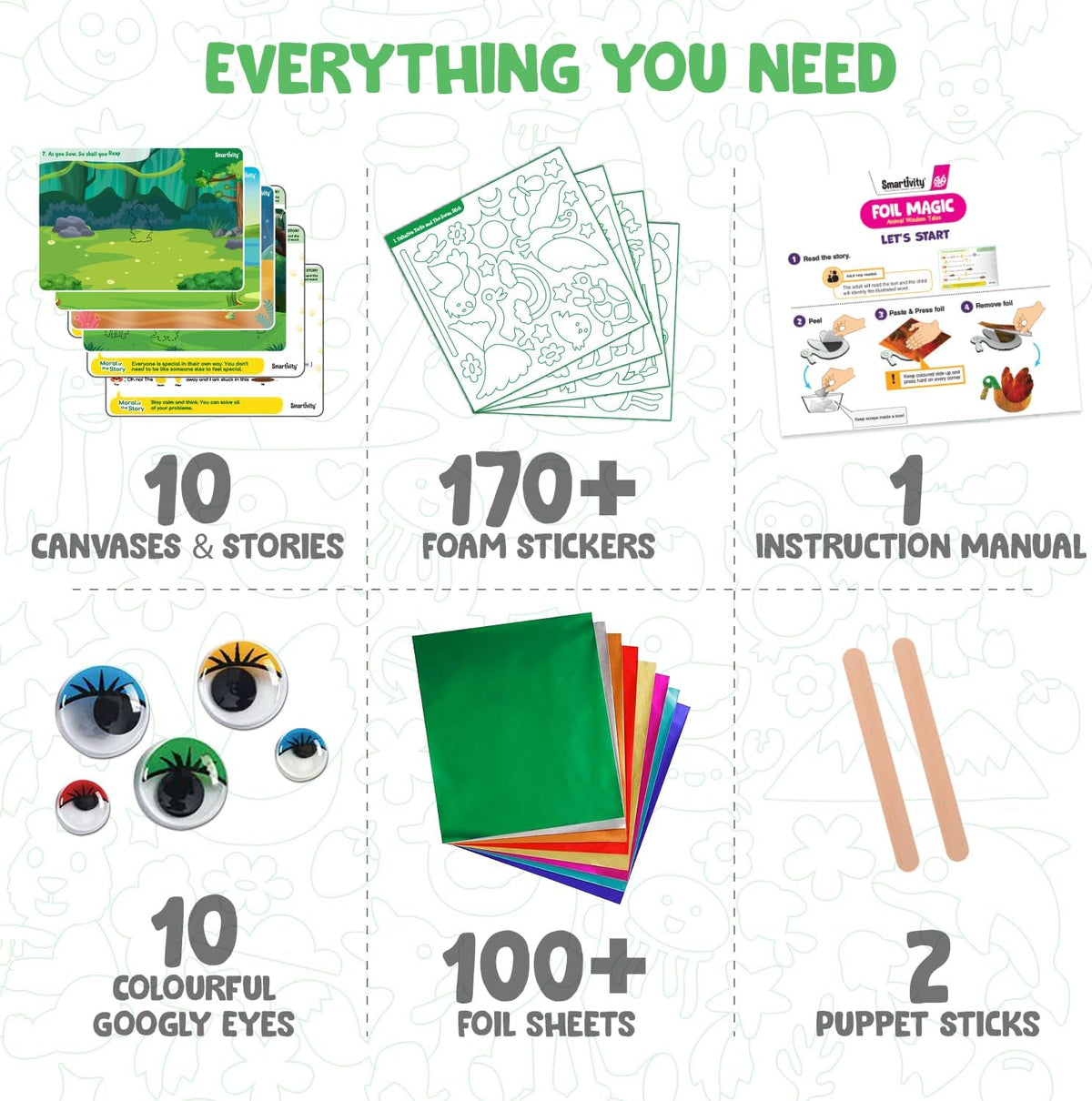 Smartivity Art & Craft Activity Kit- Foil Magic Animals Theme Craft Kit for Kids Age 4-10 Years, 100+ Foil Sheet, 10 Canvases, 170+ Stickers, Birthday Gift for Boys & Girls Ages 4,5,6,7,8,9,10