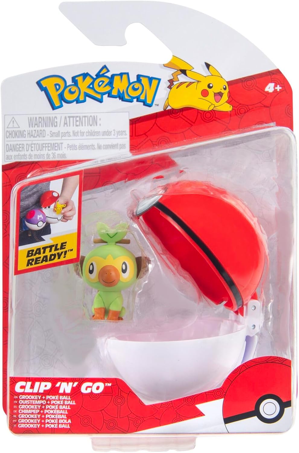 Pokemon Clip n Go - Grookey with Pokeball, Action Figures, Official Detailed Figurines, Collectibles, Figure with Poke Ball, 4 Years+