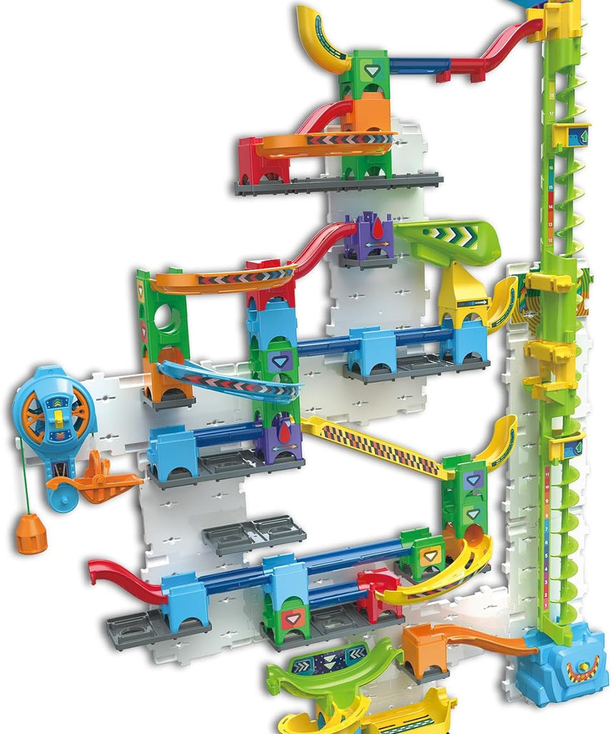 VTech Marble Rush Free Fall Vertical Set, Construction Set for Kids, 93 Building Pieces & 10 Marbles, Interactive Building Toy, Suitable for Ages 6, 7, 8+ Years, English Version