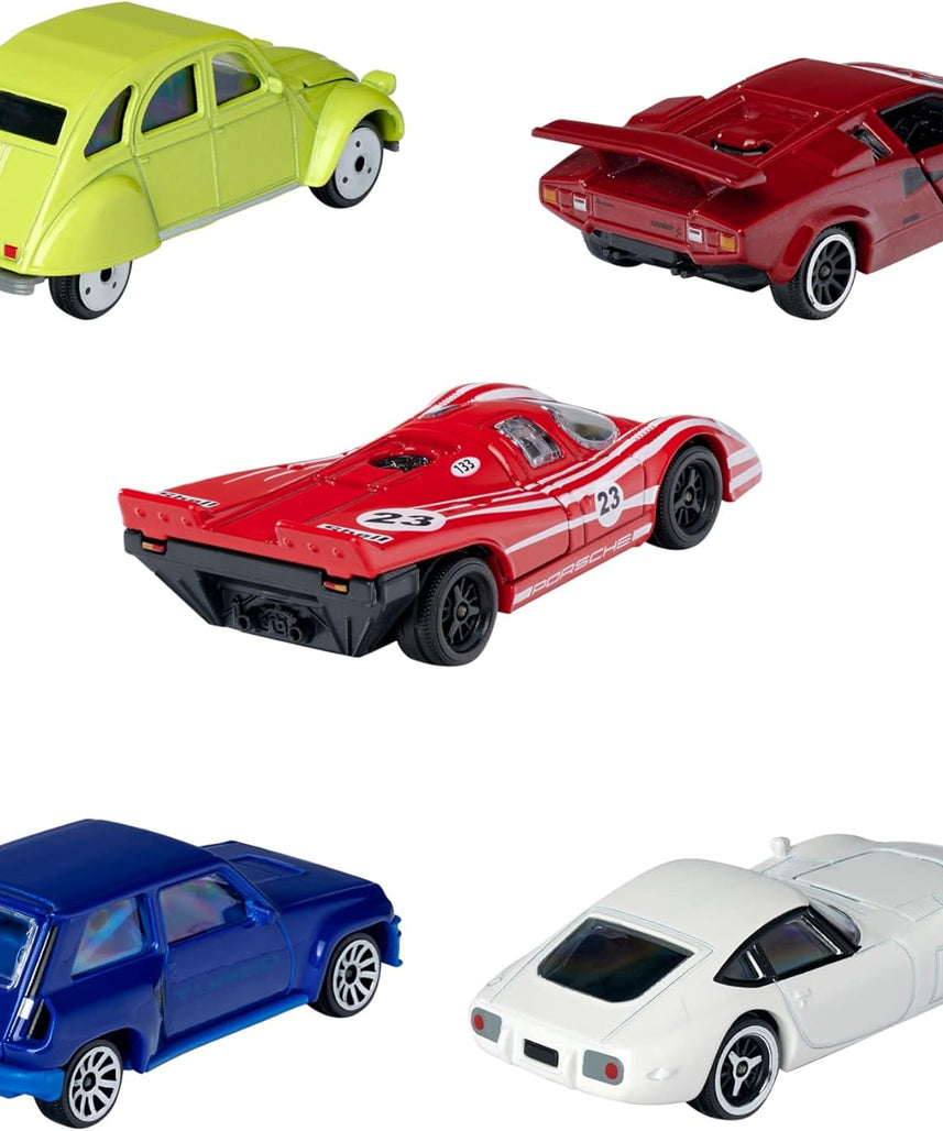 Majorette Vintage Autos 5-Piece Set – Ford Mustang, Porsche 934, Renault Alpine A110, VW Beetle & VW T1, Die-Cast Collectible Toy Cars for Kids & Collectors
