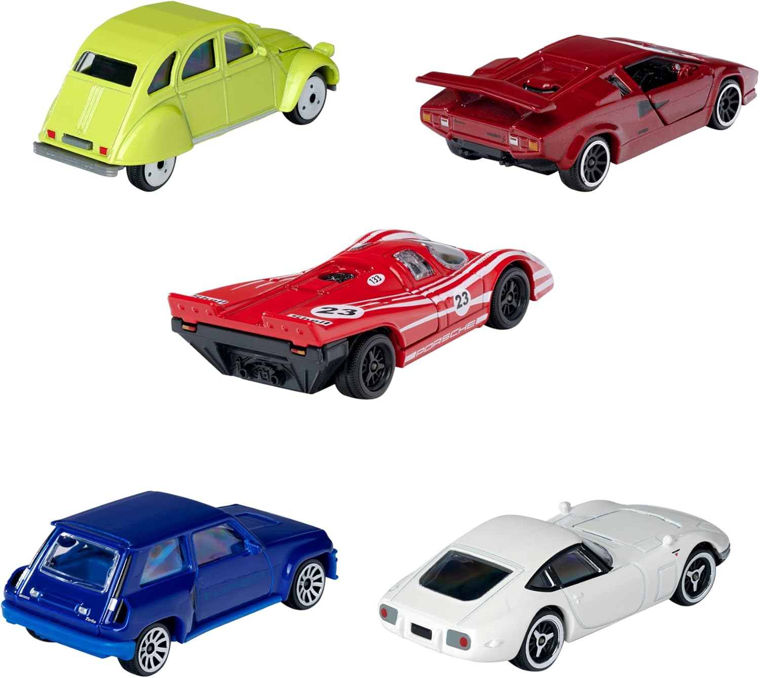 Majorette Vintage Autos 5-Piece Set – Ford Mustang, Porsche 934, Renault Alpine A110, VW Beetle & VW T1, Die-Cast Collectible Toy Cars for Kids & Collectors