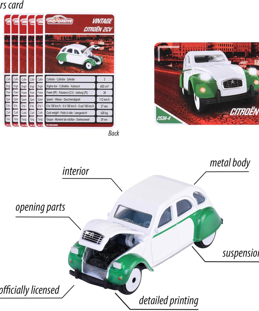 Majorette Citroën 2CV Charleston, Die Cast Toy Car, 1:64 Scale, 3 Inch Collectible Vehicle, Push Car Toy, Kids and Collectors, Ages 3+