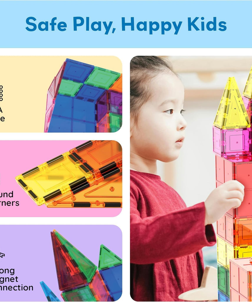 Picasso Tiles Magnetic Tile Classic Toy Building 61 Piece Set