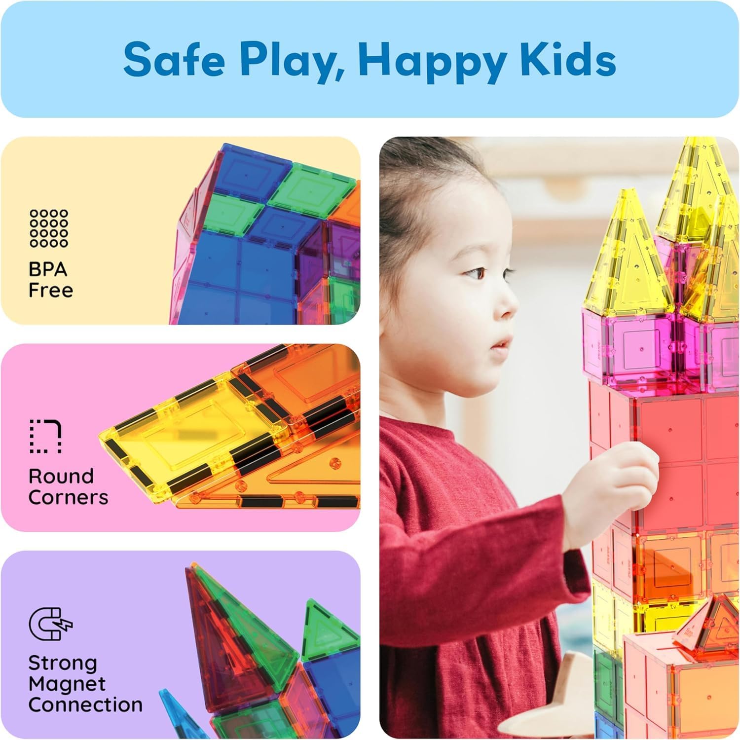 Picasso Tiles Magnetic Tile Classic Toy Building 61 Piece Set