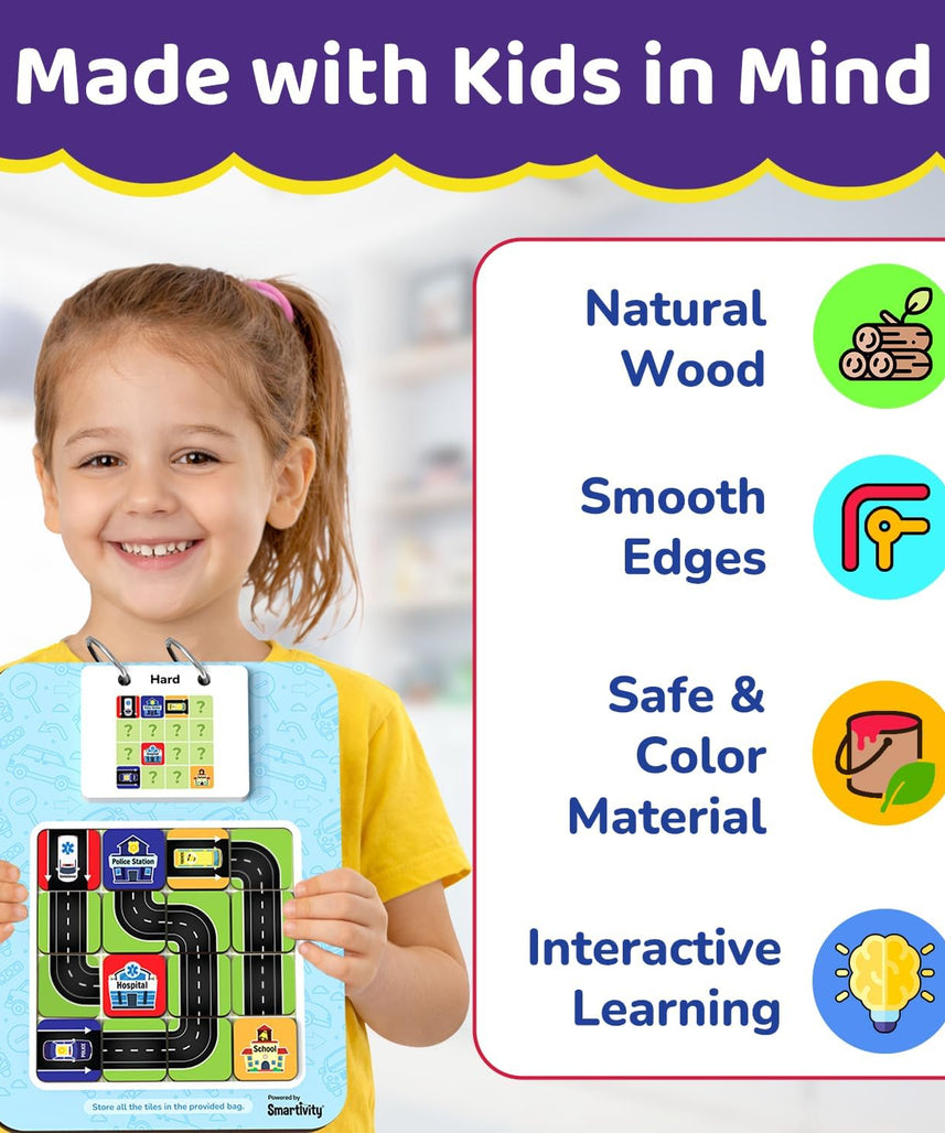 Smartivity Path Maker Brain Puzzle for Kids 4-8 Years Old I Guide Vehicles to Their Destination - 30+ Challenges I Logic & Problem-Solving Puzzle Game for Boys & Girls 4,5,6,7,8 Years