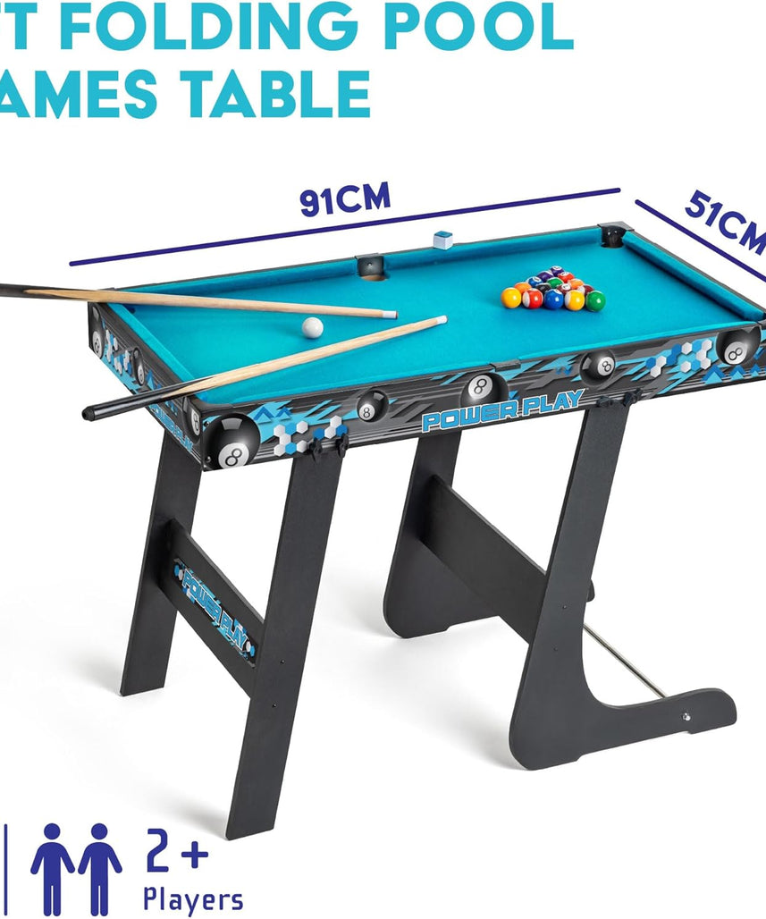 Powerplay 3ft Folding Pool Table Game, Mini Pool Table for Kids and Adults, Compact Wooden Snooker Table, Portable Design with Easy Storage, Indoor Game Table for Boys and Girls 5 Years+