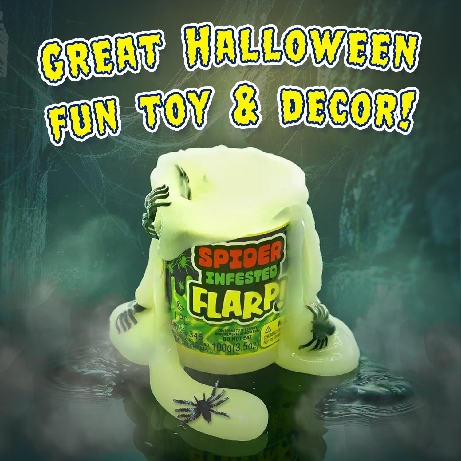 JA-RU Spider Infested Flarp Putty, 3-Pack Sensory Squishy Noise Putty with Creepy Spider Designs + Stress Relief Fidget Toy for Kids & Adults, Perfect for ADHD, Autism, Party Favors & Easter (345-3)