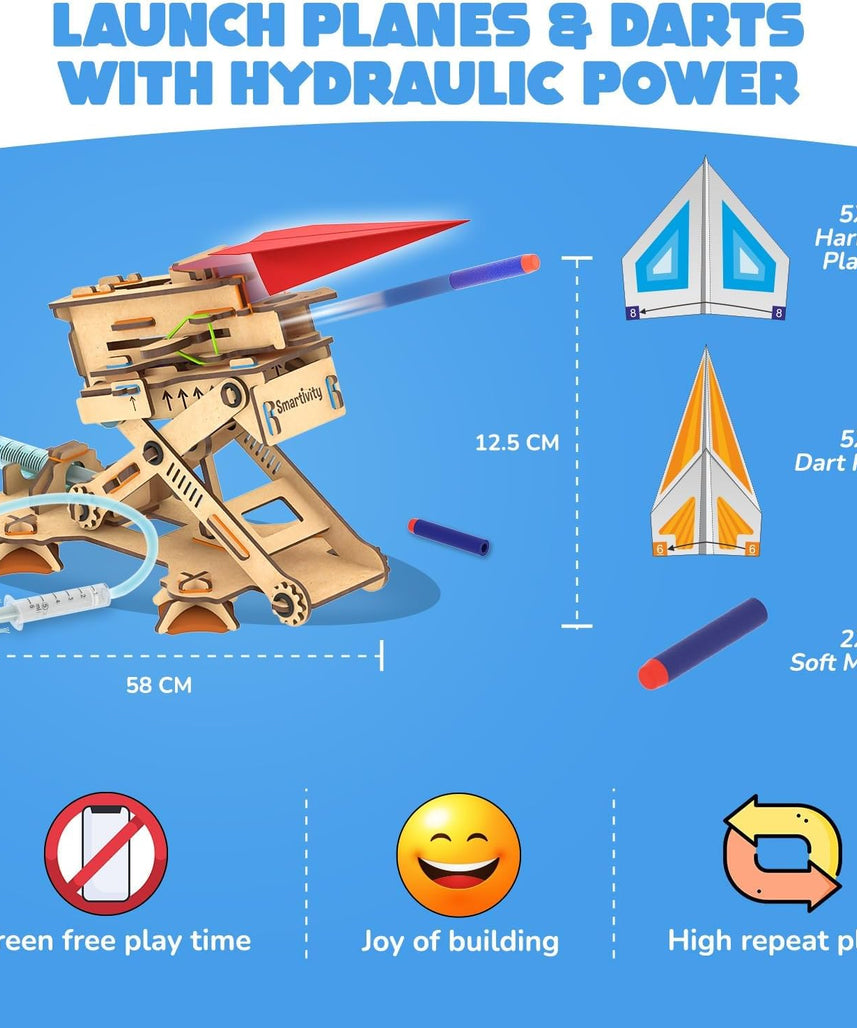 Smartivity Hydraulic Plane Launcher DIY STEM Toy for Kids 6+ Years, Aerodynamics and Hydraulic Science Kit, Educational Construction Game, Multicolor