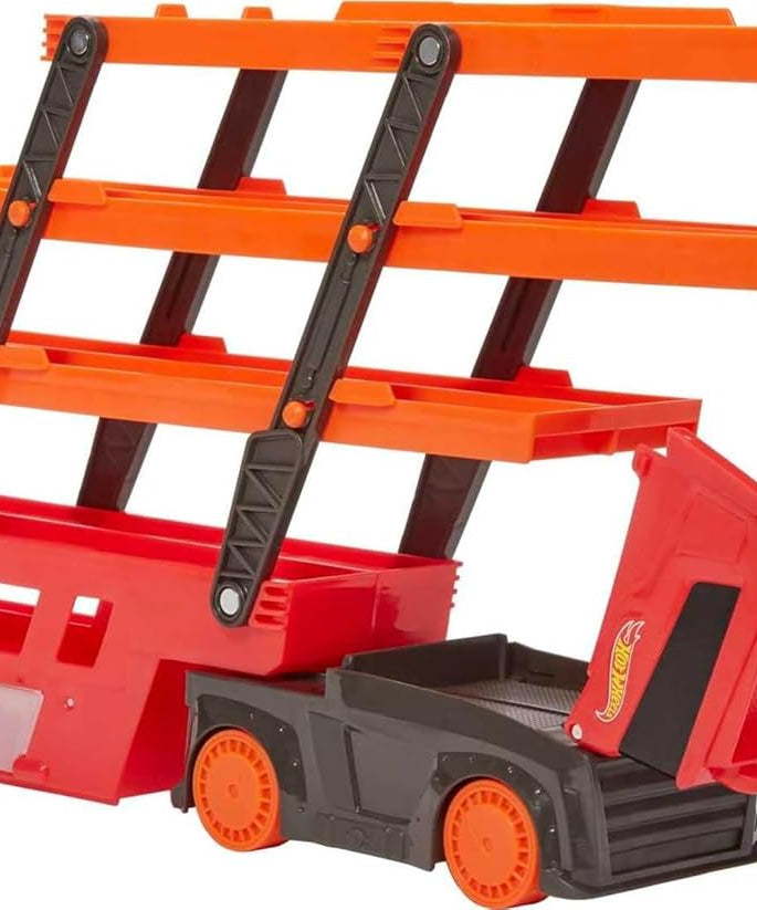 Hot Wheels LSV Mega Hauler Rig, Multi-Level Car Transporter, Holds Up to 50 Cars, Connects to Hot Wheels Tracks, Includes Ramp and Storage, Kids Toys for Ages 4 and Up