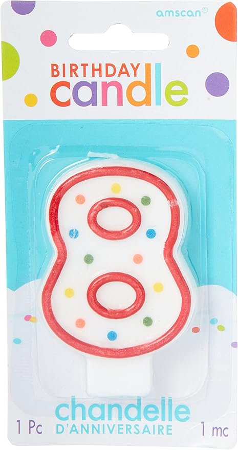 Amscan Numeral Candle 8 Polka Dots, Red