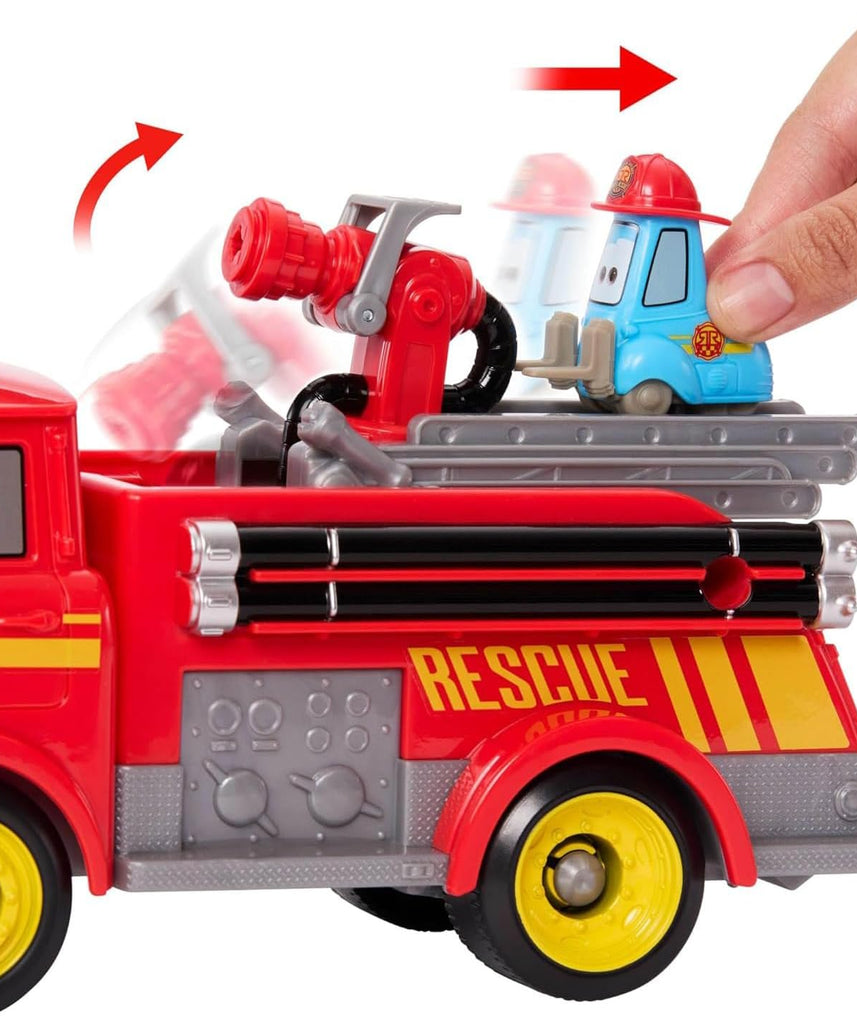 Mattel Disney and Pixar Cars Toy Firetruck, Radiator Springs Race & Rescue Fire Fighting Red & Guido, 2 Plastic Flame Targets & 2 Water Projectiles, JFL54