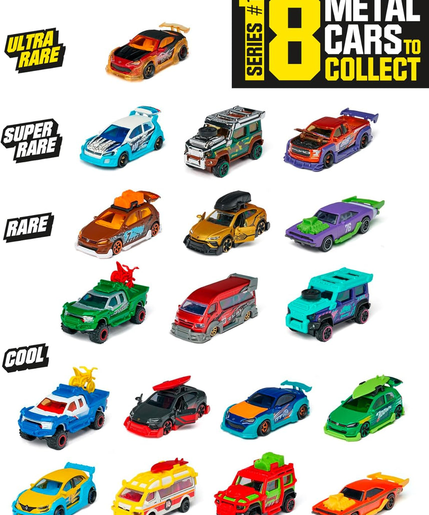 Majorette Tune Ups Series 1 – 4-Piece Metal Car Surprise Pack with 28 Tuning Accessories, Collectible Cars with Freewheel, Suspension, and Opening Parts, Ages 5+