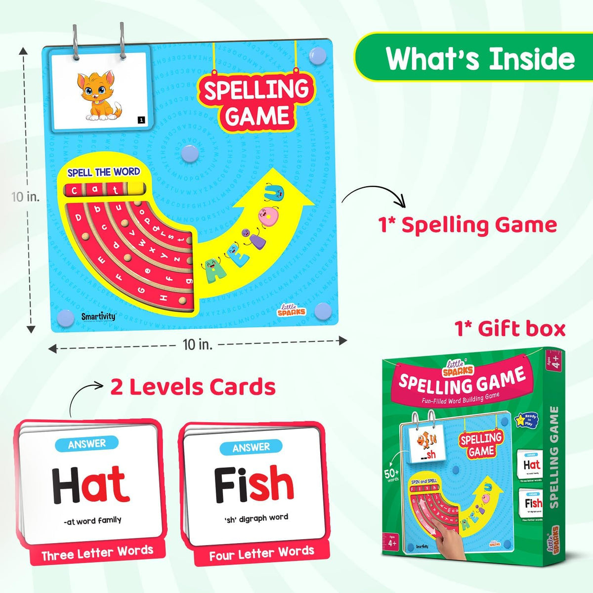 Smartivity Spelling Game Learning Toy for Kids 4-8 Years Old I 50+ Picture Cards I Birthday Gift I Educational Word & Vocabulary Building Toy with Rotating Letter Wheels I Travel-Friendly