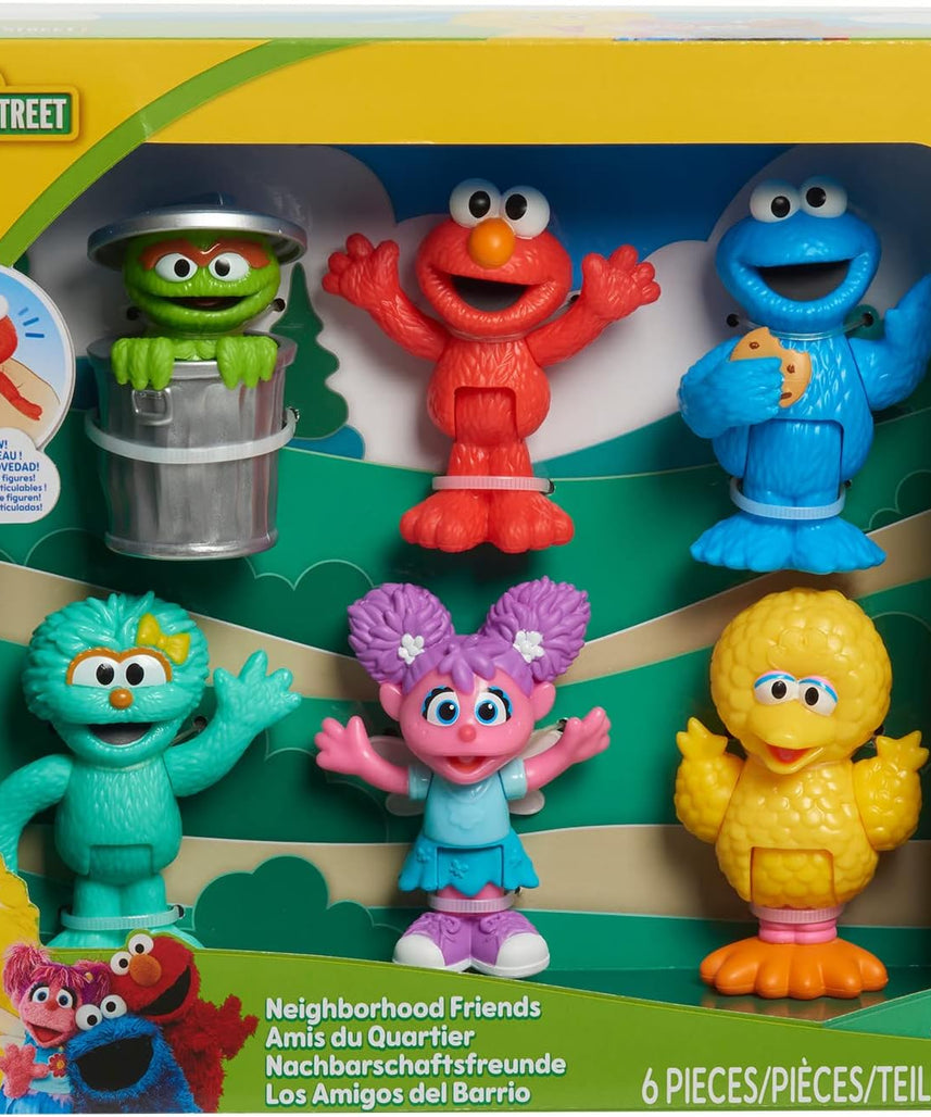 Just Play Sesame Street Neighborhood Friends, 6-Piece Poseable Figurines, Officially Licensed Toys for Kids, Ages 2+