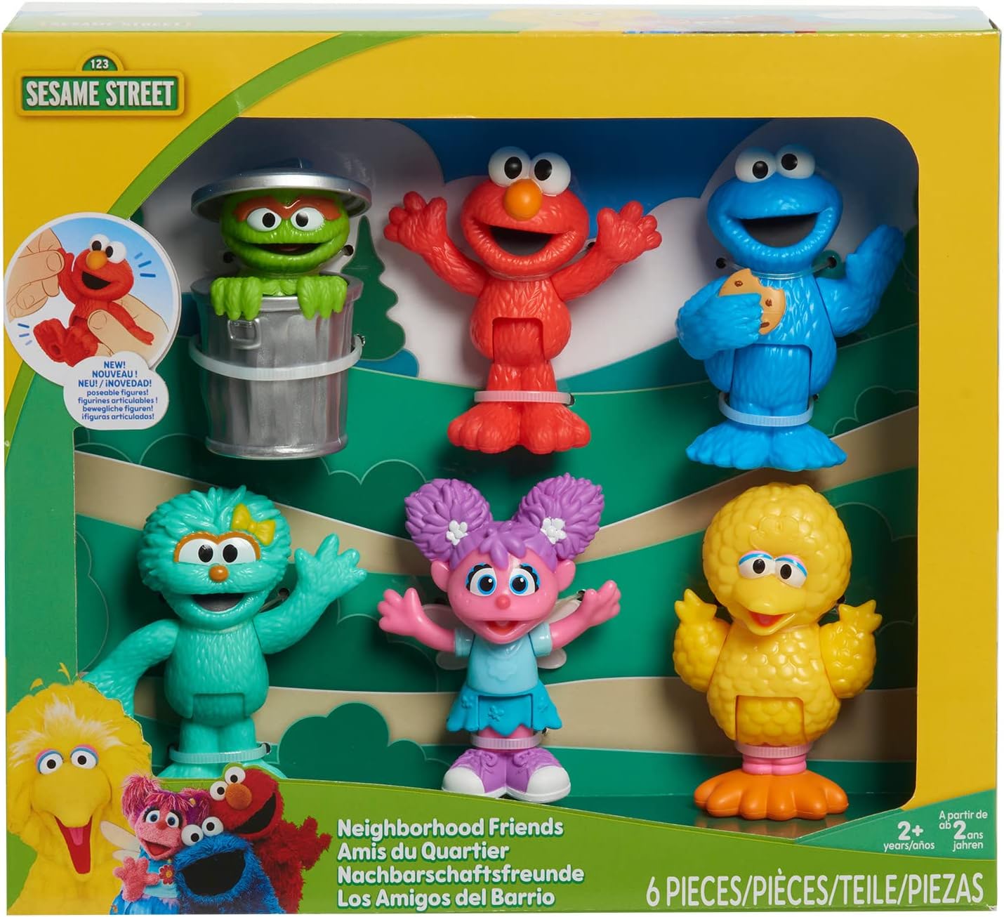 Just Play Sesame Street Neighborhood Friends, 6-Piece Poseable Figurines, Officially Licensed Toys for Kids, Ages 2+