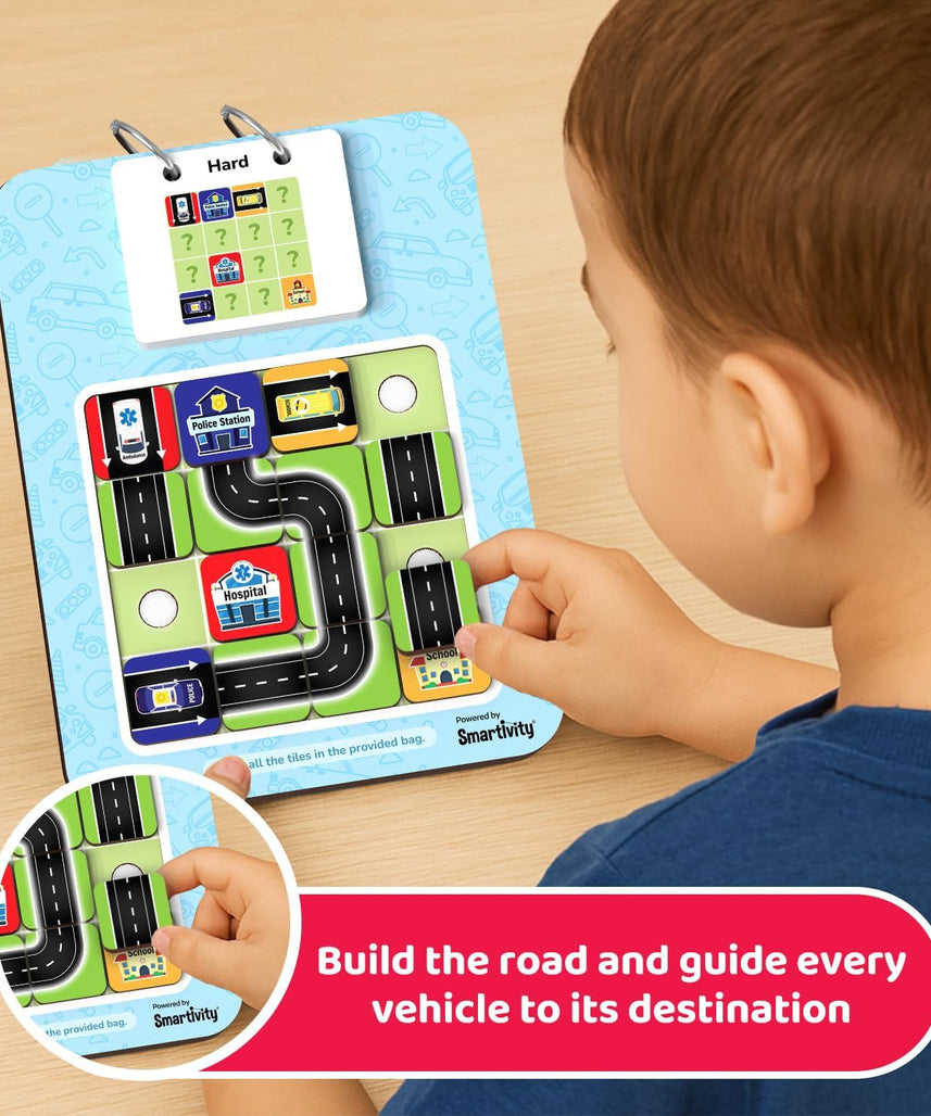 Smartivity Path Maker Brain Puzzle for Kids 4-8 Years Old I Guide Vehicles to Their Destination - 30+ Challenges I Logic & Problem-Solving Puzzle Game for Boys & Girls 4,5,6,7,8 Years