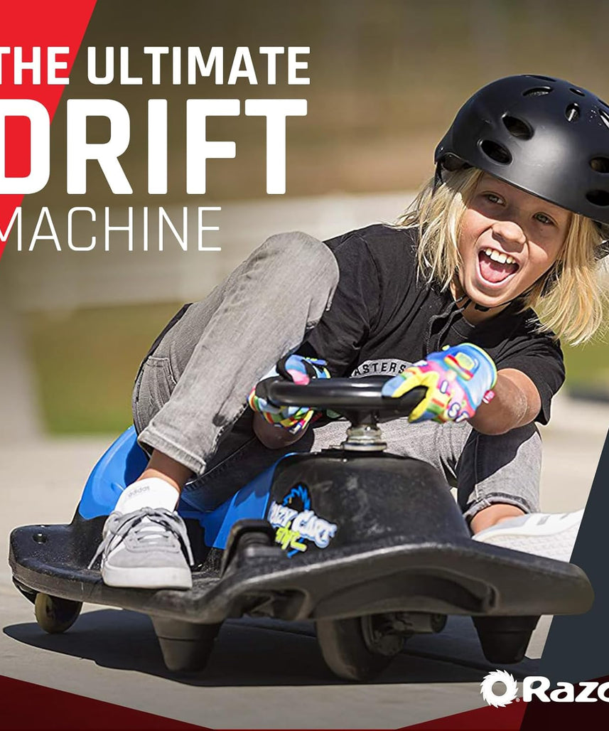 عربة سباق كهربائية Razor Crazy Cart Shift 12 فولت للأطفال من سن 6 سنوات فما فوق، مفتاح سرعة عالية/منخفضة قابل للتعديل، نظام دريفت مبسط، حتى 8 أميال في الساعة، وقت تشغيل 40 دقيقة، أقصى وزن 120 رطلاً