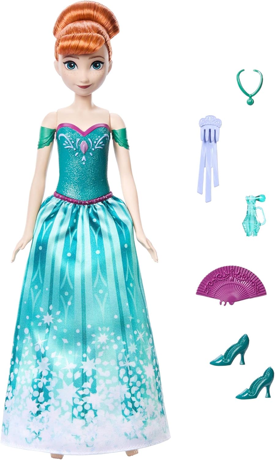 Mattel Disney Frozen Anna Fashion Doll Set Spin & Reveal with 11 Surprises Including 5 Accessories, 5 Stickers and a Play Scene Inspired by Disney Movie JBG60