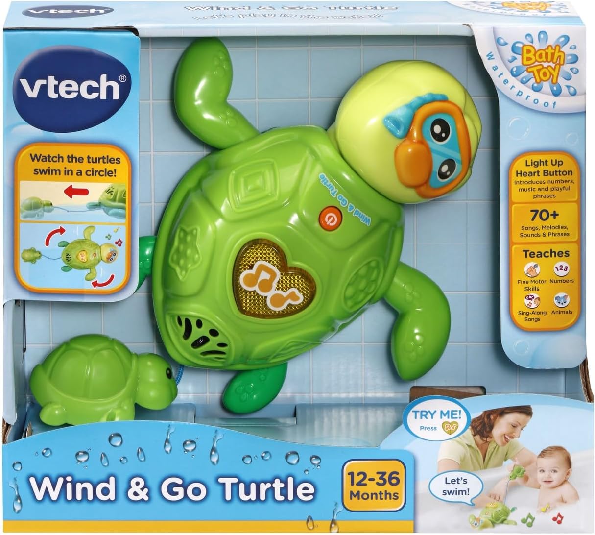 VTech Wind & Go Turtle – Interactive Bath Toy with Music, Melodies, and Educational Phrases for Toddlers 12–36 Months