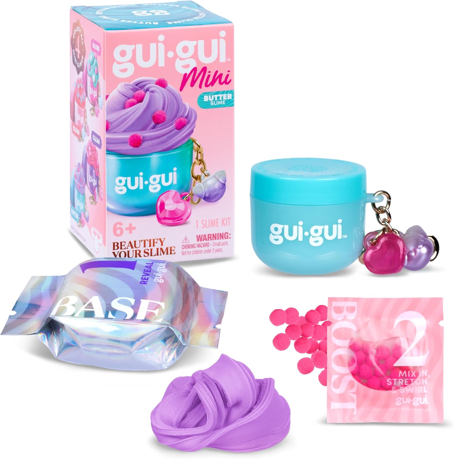 Gui Gui Slime Mini Single Pack Sensory Slime Toy, Pocket Sized DIY Slime Kit with Sparkly Charms, Scented Stretchy Slime & Surprise Collectible, 6 Years+