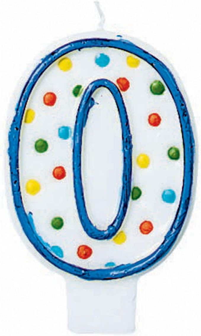 Amscan Polka Dots 0 Birthday Candle - 176000, White/Blue