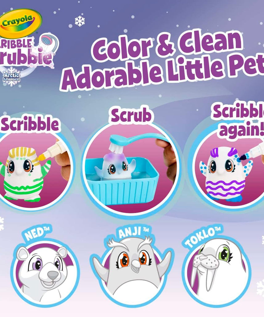 CRAYOLA Scribble Scrubbie Pets Arctic Snow Explorer, Color & Wash Creative Toy, Gift for Kids, Blue,white Age 3, 4, 5, 6 747479