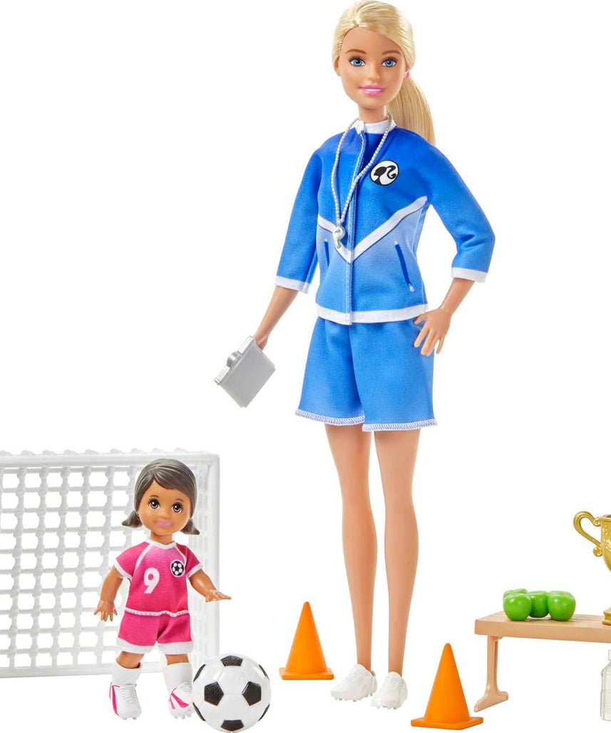 Barbie Soccer Coach Playset with Dolls Soccer Accessories Goal Net Trophy and Training Equipment