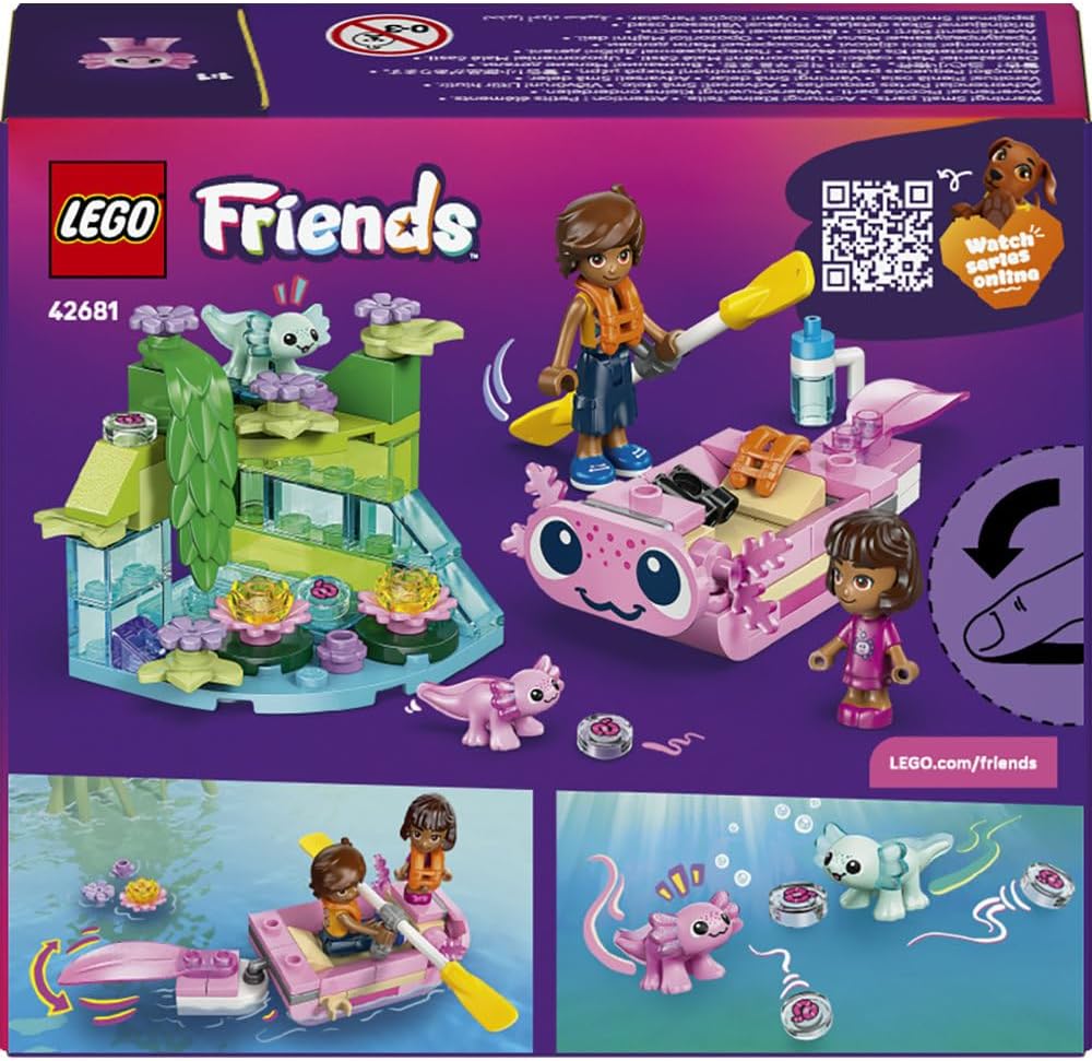 LEGO Friends Axolotl Adventure Boat Toy - incl. 2 Mini Dolls, 2 Cute Animal Figures, Plants, Flowers & Accessories - Birthday Gift for 5+ Year Old Girls - 42681