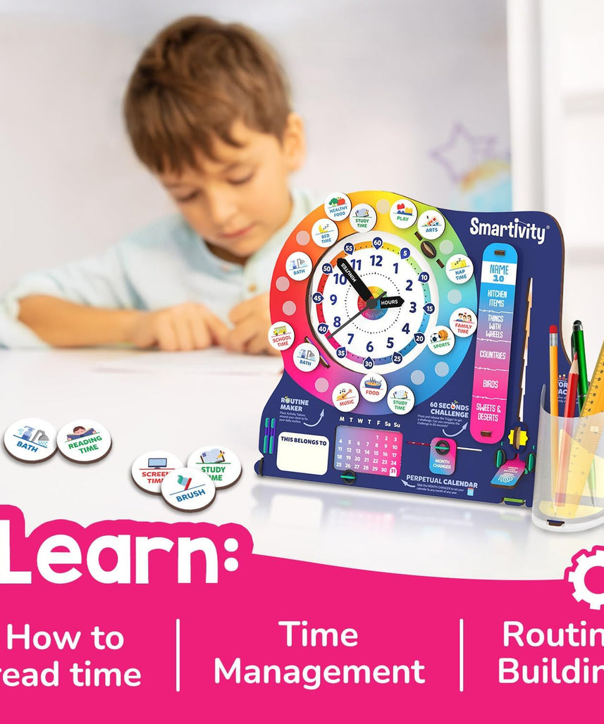 Smartivity DIY Interactive Clock with Stationary Organiser for Kids Ages 6-12 | Features an Infinity Calendar | Birthday Gift for Boys & Girls | Educational Toy