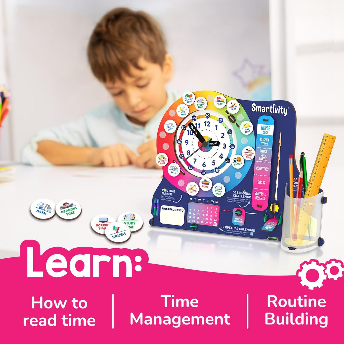 Smartivity DIY Interactive Clock with Stationary Organiser for Kids Ages 6-12 | Features an Infinity Calendar | Birthday Gift for Boys & Girls | Educational Toy