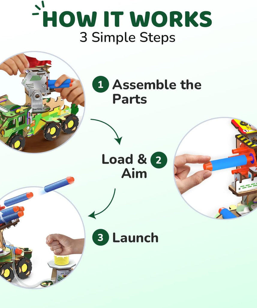Smartivity DIY Missile Truck for Kids | Build Your Own Military Vehicle with Air-Powered 360° Rotating Launcher & 5 Foam Missiles | STEM Engineering Toy | Birthday Gift Boys & Girls 8 9 10 11 12 13 14