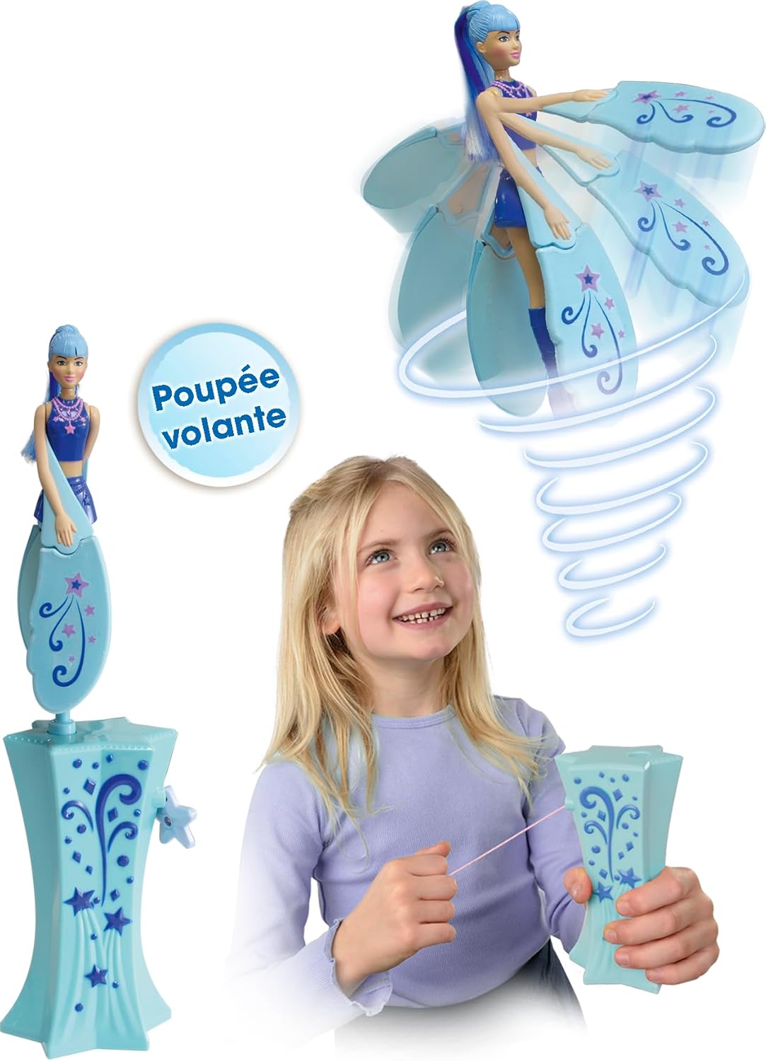 Lansay Sky Dancers Sapphire Sparkle Flying Doll with Launcher, Spinning Flying Toy for Kids Ages 6 Years and Above