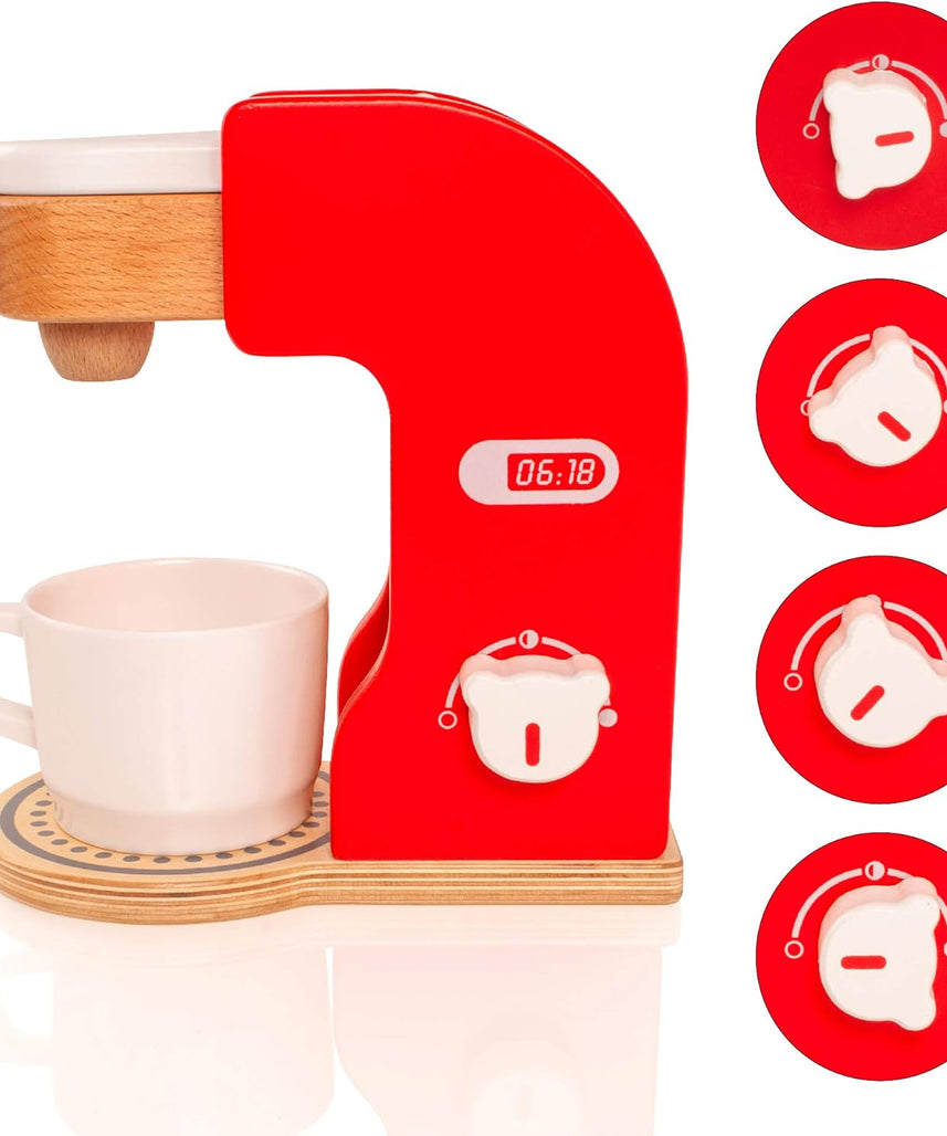 VIGA Pretend Play Wooden Coffee Maker for Toddlers, Role Play Educational Toy, Ages 3+