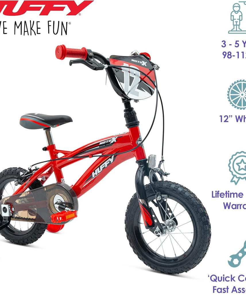 Huffy Moto X Boys Bike 12, 14, 16, 18 Inch Wheels, Multiple Colours, BMX Styling, Single-Speed Kids Bicycle with Stabilisers, Quick Connect Assembly, Ages 3-7