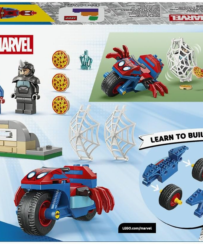 LEGO ǀ Marvel Spidey on his Motorcycle vs. Rhino - SuperHero Toy w/a Motorbike & 2 Minifigures - Gift for 4+ Year Old Boys and Fans of the Spidey and his Amazing Friends Show - 11206