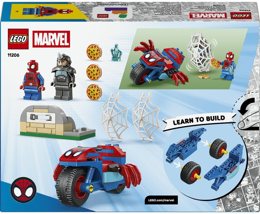 LEGO ǀ Marvel Spidey on his Motorcycle vs. Rhino - SuperHero Toy w/a Motorbike & 2 Minifigures - Gift for 4+ Year Old Boys and Fans of the Spidey and his Amazing Friends Show - 11206