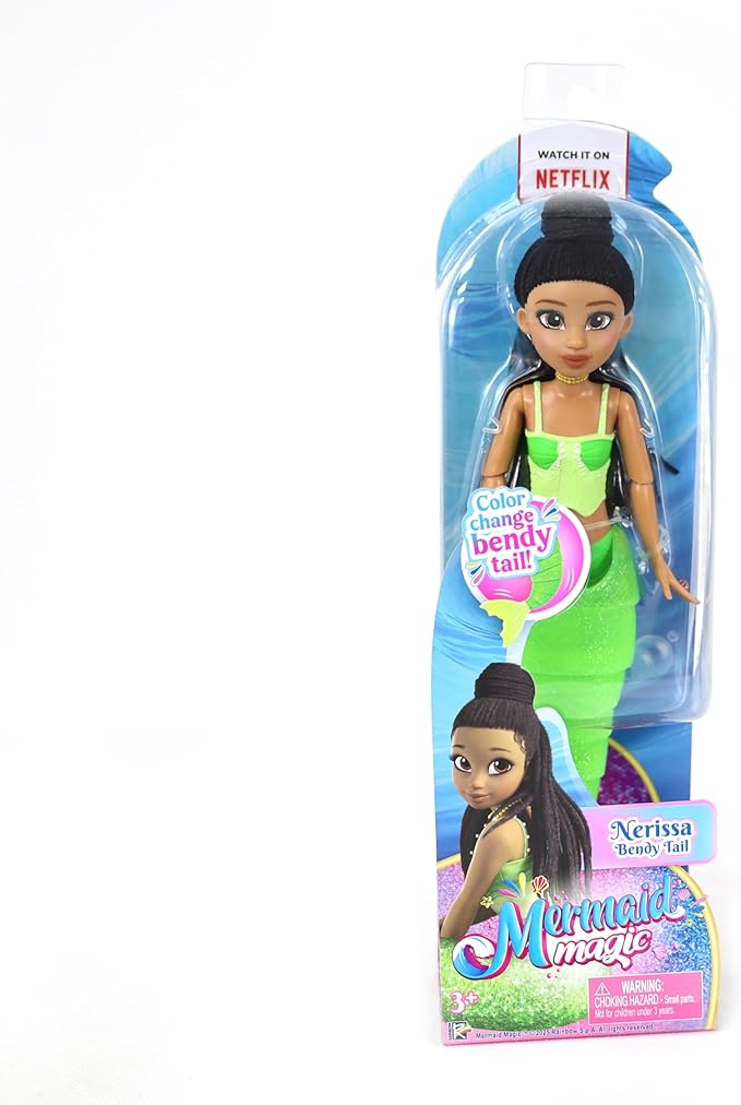 Mermaid Magic Doll 9-Inch Nerissa with Bendy Tail, Articulated Doll, With Color Changing Fin, Gift, Girl's Toys, Mermaid Dolls, Figures, Collectible, 3 Years+
