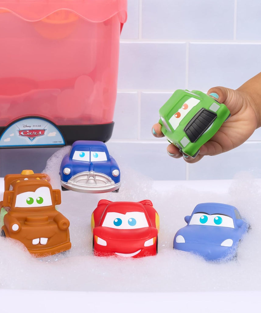 Disney and Pixar Cars Bath Caddy, 6-pieces, 5 Bath Toy Figures Sealed for Safety, Attaches to Wall, Bath Toy for Fans, Girls, Boys, Kids, Ages 3 and Up