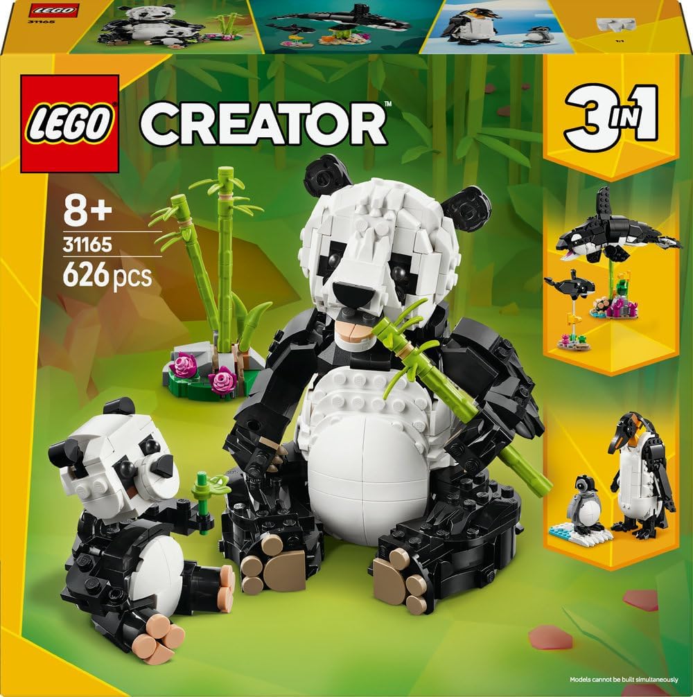 LEGO Creator 3in1 Wild Animals: Panda Family Toy - Transforms into Penguin Figures or Orca Whale Toys - Ramadan Gift for 8+ Year Old Girls & Boys - 31165