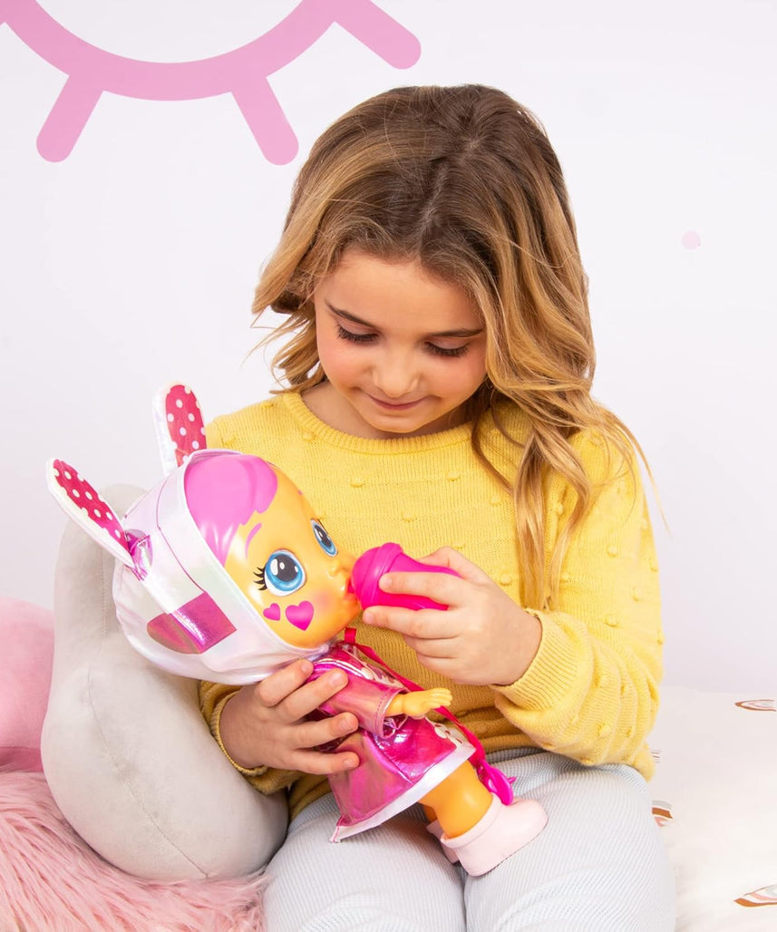 CRY Babies Stars Coney -12" Baby Doll | Pink and White Shiny Iridescent Dress with Bunny Themed Hoodie, for Girls and Kids 18M and Up