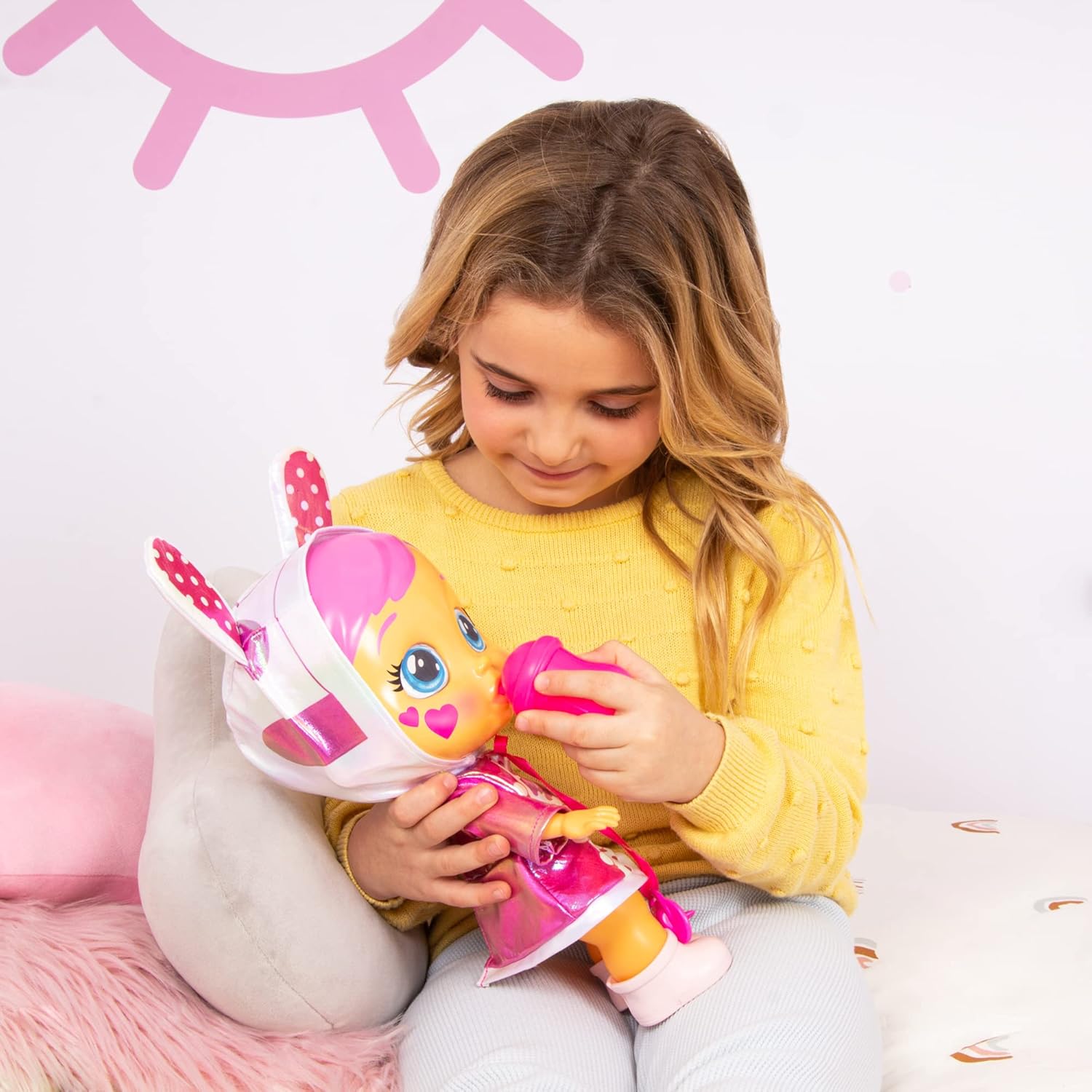 CRY Babies Stars Coney -12" Baby Doll | Pink and White Shiny Iridescent Dress with Bunny Themed Hoodie, for Girls and Kids 18M and Up