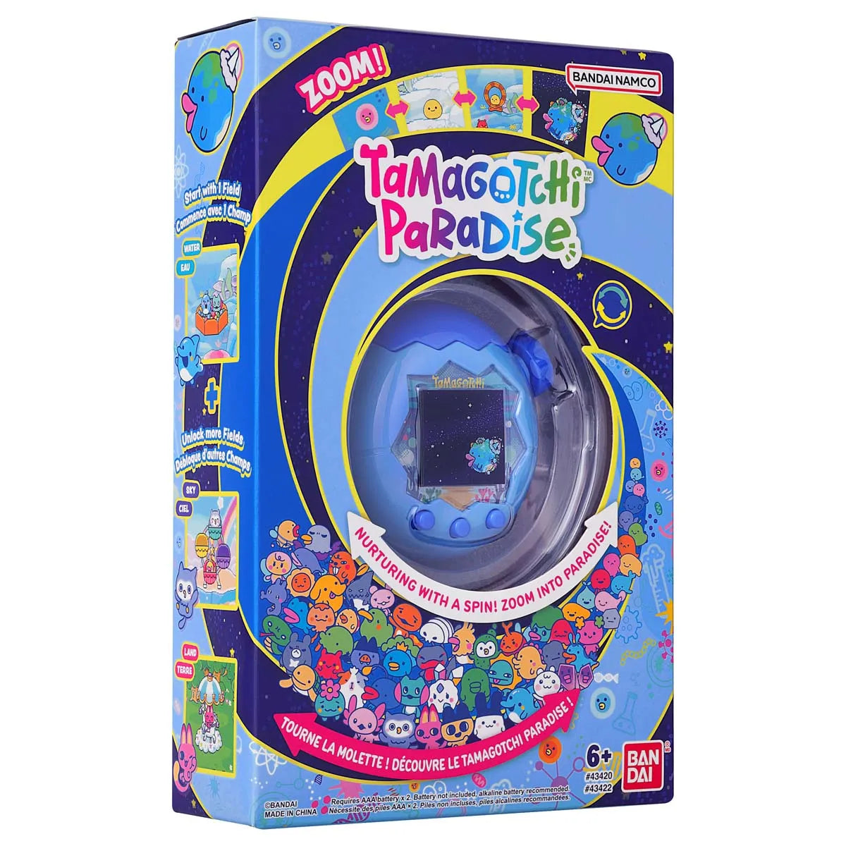 Bandai - Tamagotchi Paradise Eau - Virtual Animal to Raise - Tamagotchi with Zoom Wheel - Interactive Toy in French - Water Model Blue - Children's Toy 6 Years and Above - 43422