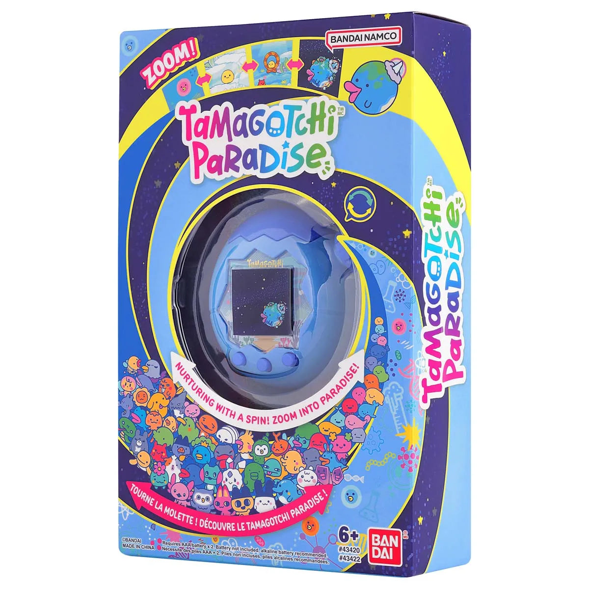 Bandai - Tamagotchi Paradise Eau - Virtual Animal to Raise - Tamagotchi with Zoom Wheel - Interactive Toy in French - Water Model Blue - Children's Toy 6 Years and Above - 43422