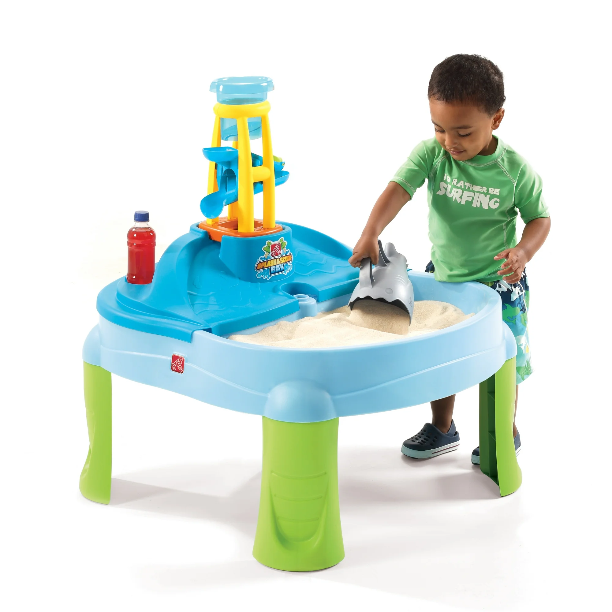 طاولة الرمل والماء من ستيب 2 سبلاش آند سكوب باي، للاستخدام الداخلي والخارجي، مجموعة ألعاب حسية، لعبة نشاط مع ملحقات من 5 قطع، مركز ألعاب وأنشطة STEM، مناسب للأطفال من الأولاد والبنات من عمر سنتين فما فوق