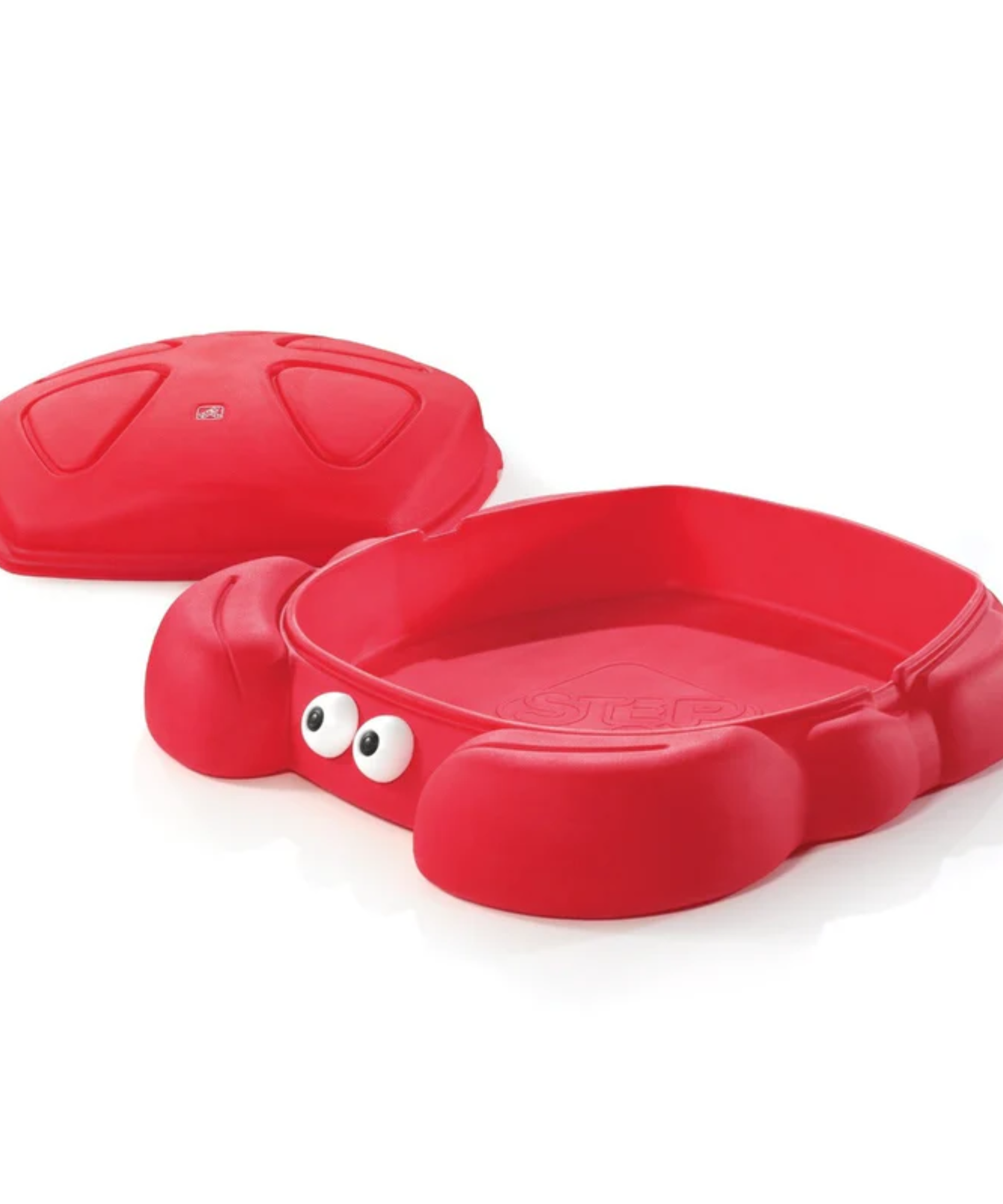 Step2 Crabbie Sandbox with Lid, Red Outdoor Sandpit, Sensory Play and Activity Toy with Two Molded Claw Seats, Backyard Garden Sandpit with 136 kg Holding Capacity, Suitable for Boys and Girls Aged 3+