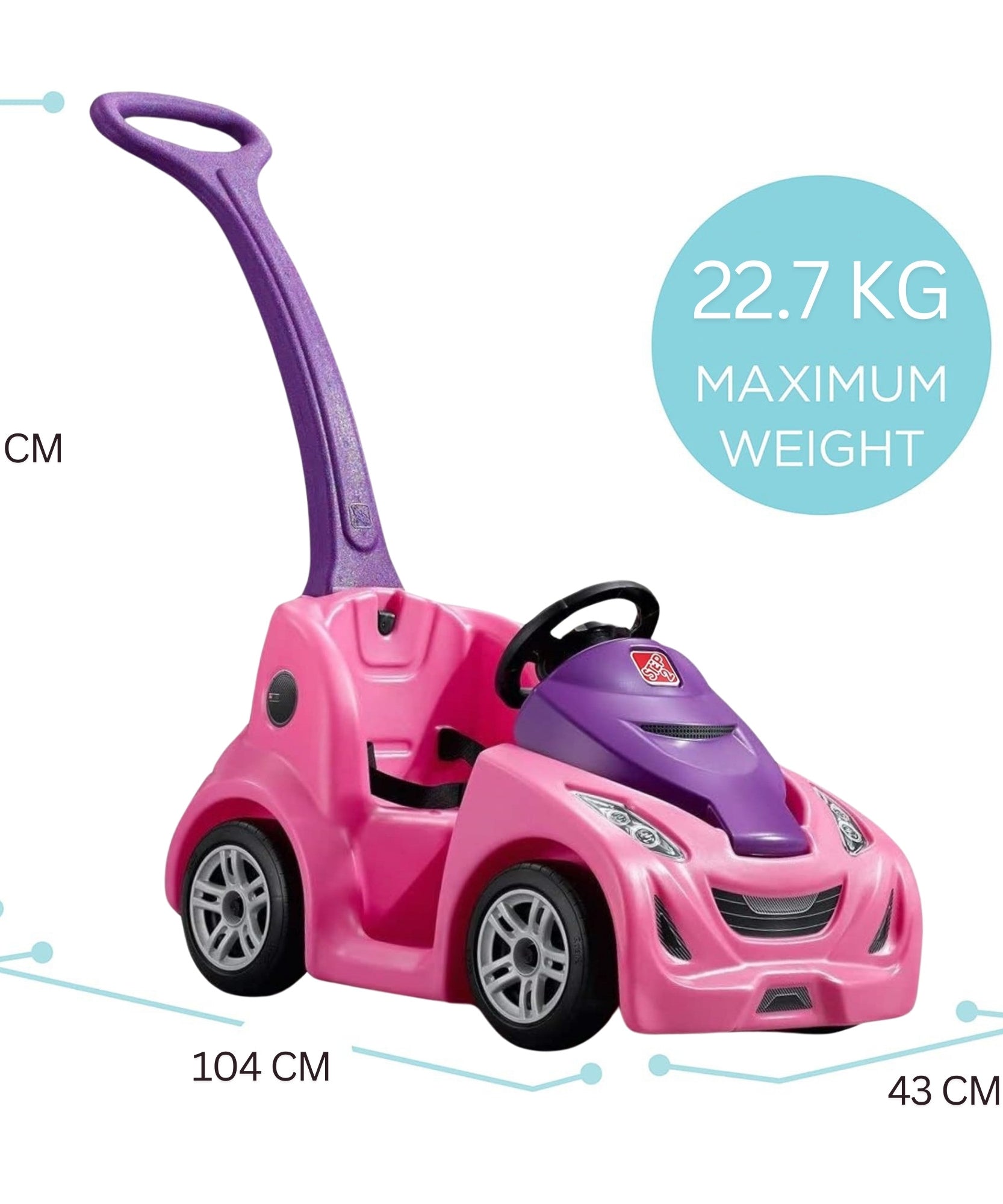 عربة الأطفال ستيب 2 باجي جي تي، مقعد واحد، سهلة التخزين مع حزام أمان وبوق وصندوق تخزين، مناسبة للأطفال من الأولاد والبنات من سن 18 شهرًا فما فوق، باللون الوردي والأحمر والأزرق