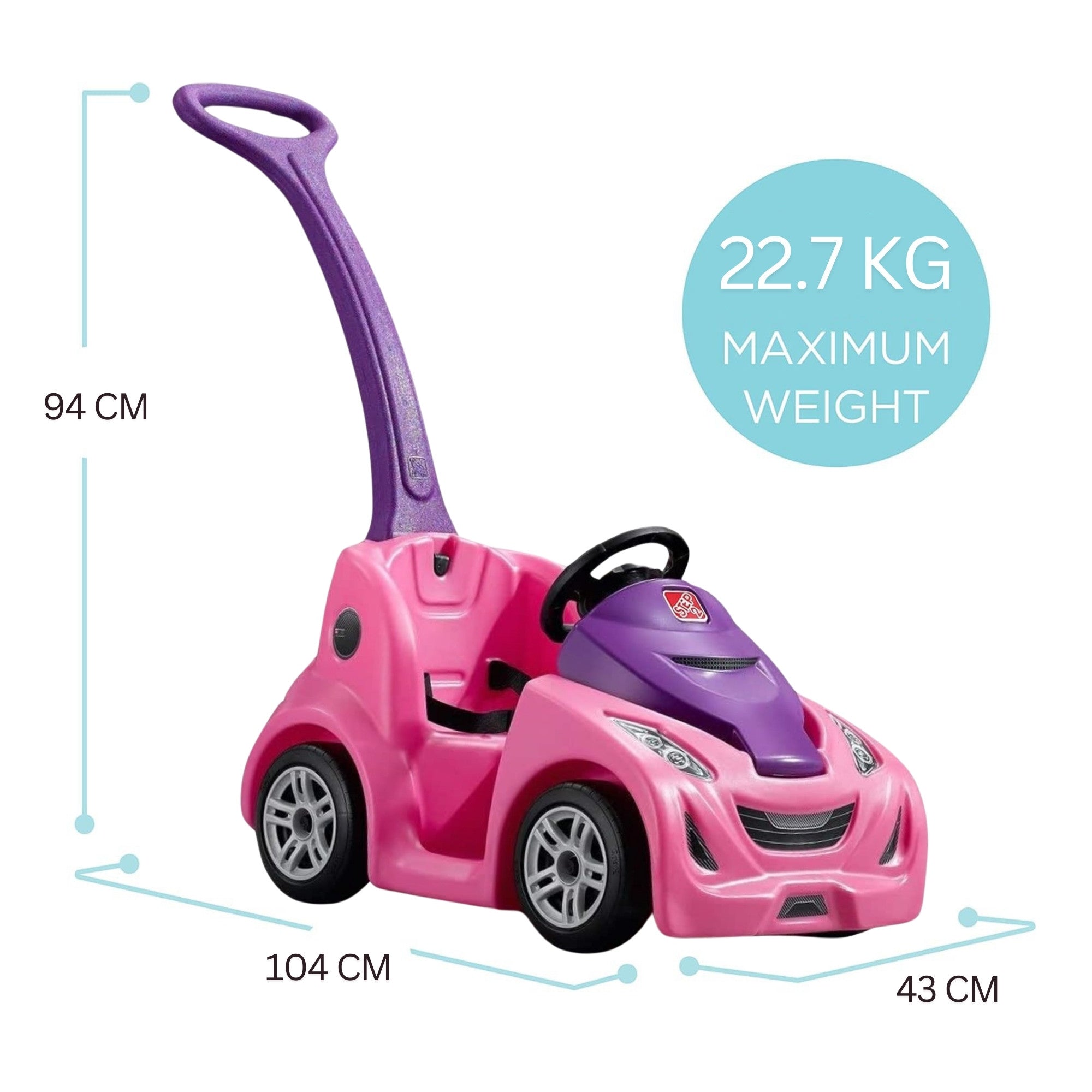 عربة الأطفال ستيب 2 باجي جي تي، مقعد واحد، سهلة التخزين مع حزام أمان وبوق وصندوق تخزين، مناسبة للأطفال من الأولاد والبنات من سن 18 شهرًا فما فوق، باللون الوردي والأحمر والأزرق