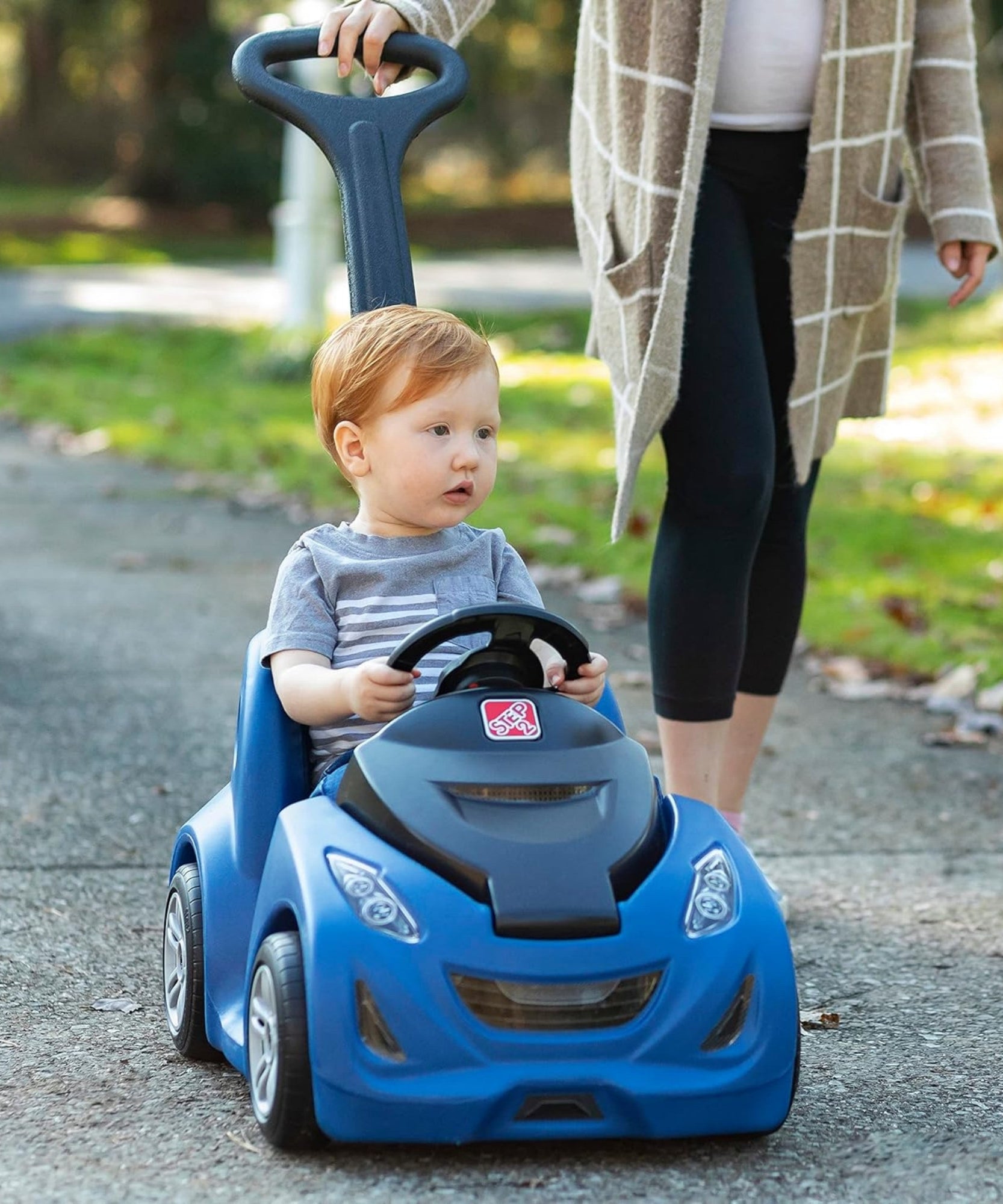 Step2 Buggy GT, Single Seater Kids Push Car, Easy to Store Ride On Toy with Seatbelt, Horn and Storage Trunk, Suitable for Children both Boys and Girls Aged 18m and Above, Blue