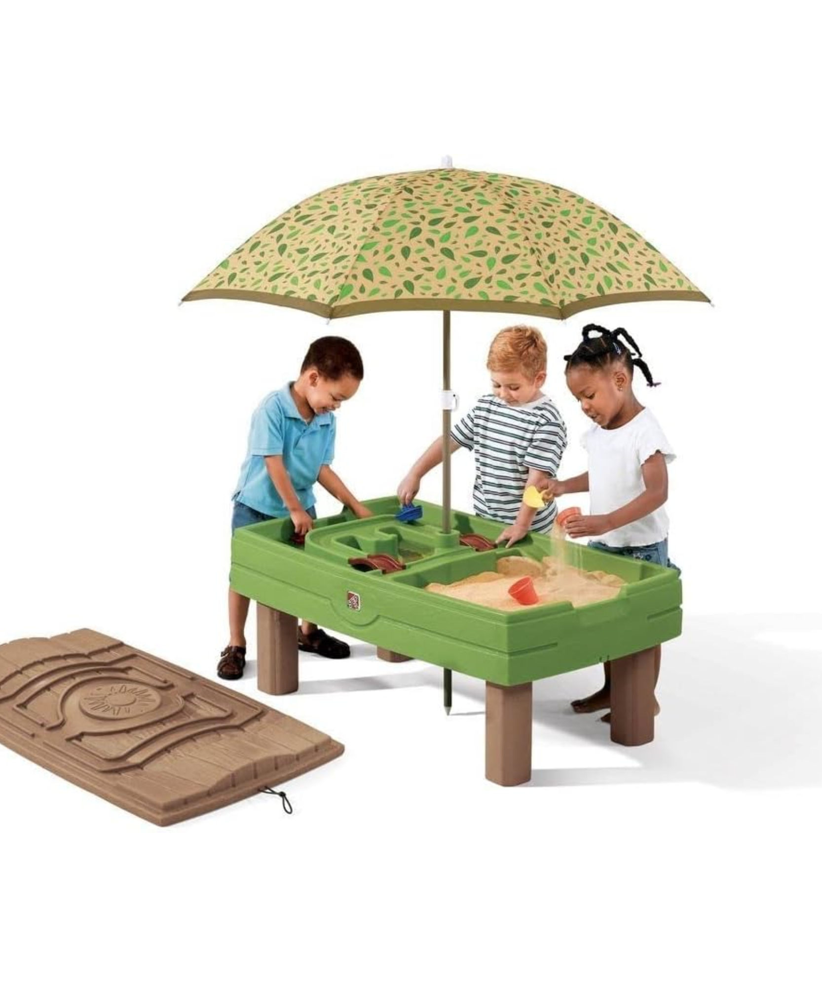 مركز أنشطة الرمل والماء الطبيعي المرح من ستيب 2، طاولة خارجية للرمل والماء مع مظلة، مجموعة ألعاب حسية مع ملحقات مكونة من 7 قطع، مركز ألعاب وأنشطة STEM، مناسب للأطفال من عمر سنتين فما فوق