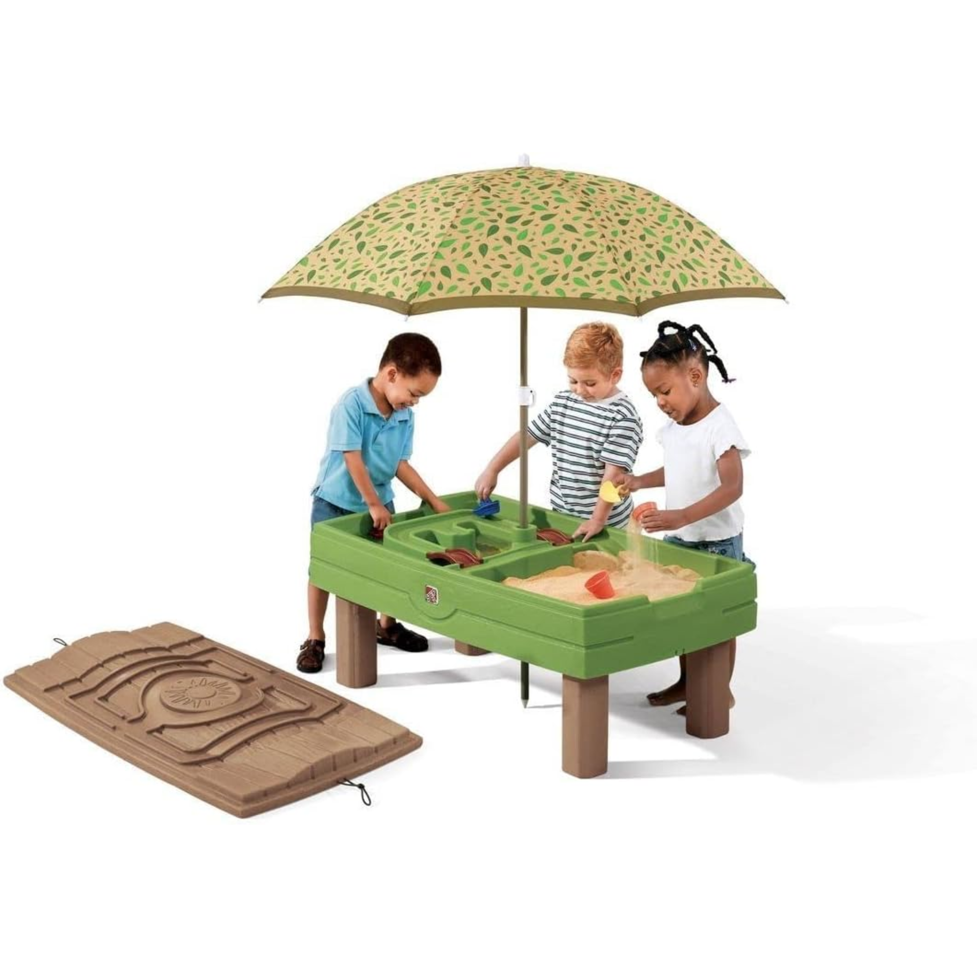 مركز أنشطة الرمل والماء الطبيعي المرح من ستيب 2، طاولة خارجية للرمل والماء مع مظلة، مجموعة ألعاب حسية مع ملحقات مكونة من 7 قطع، مركز ألعاب وأنشطة STEM، مناسب للأطفال من عمر سنتين فما فوق